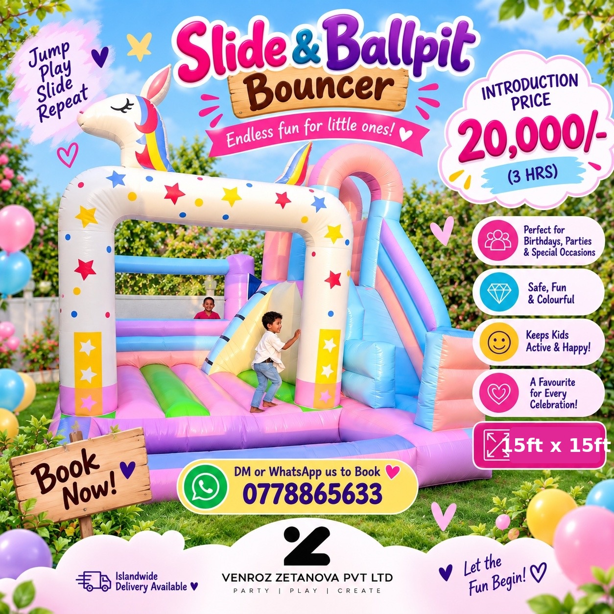 Unicorn Slide and ball-pit Bouncy Castle